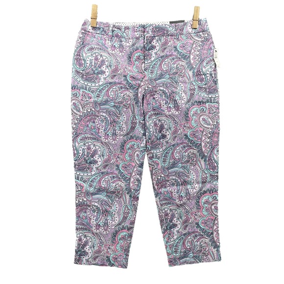 Talbots Perfect Crop Pants Women's 10 P Paisley Pink Preppy Cocktail Resort Chic - Picture 1 of 13